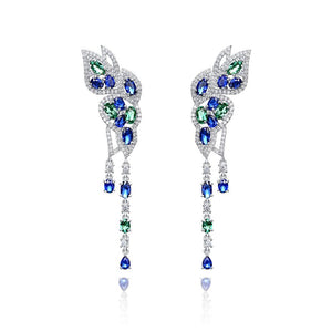 Blue and Green Butterfly  Sterling Silver Drop Earrings