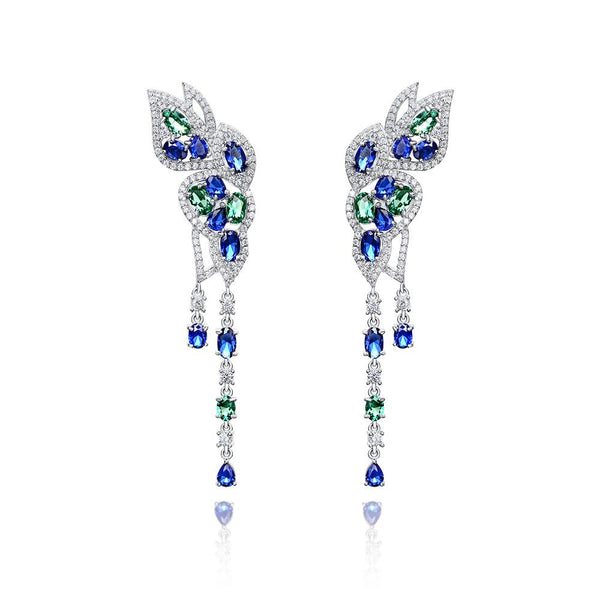 Blue and Green Butterfly  Sterling Silver Drop Earrings