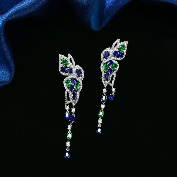 Blue and Green Butterfly  Sterling Silver Drop Earrings