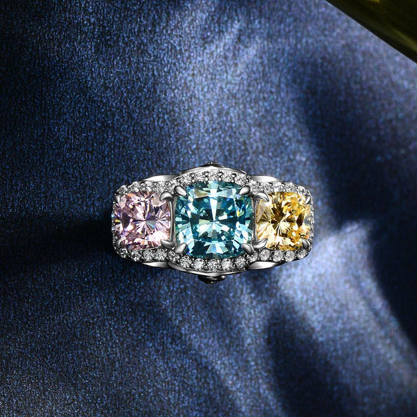 Blue Pink Yellow Sapphire Sterling Silver Engagement Ring