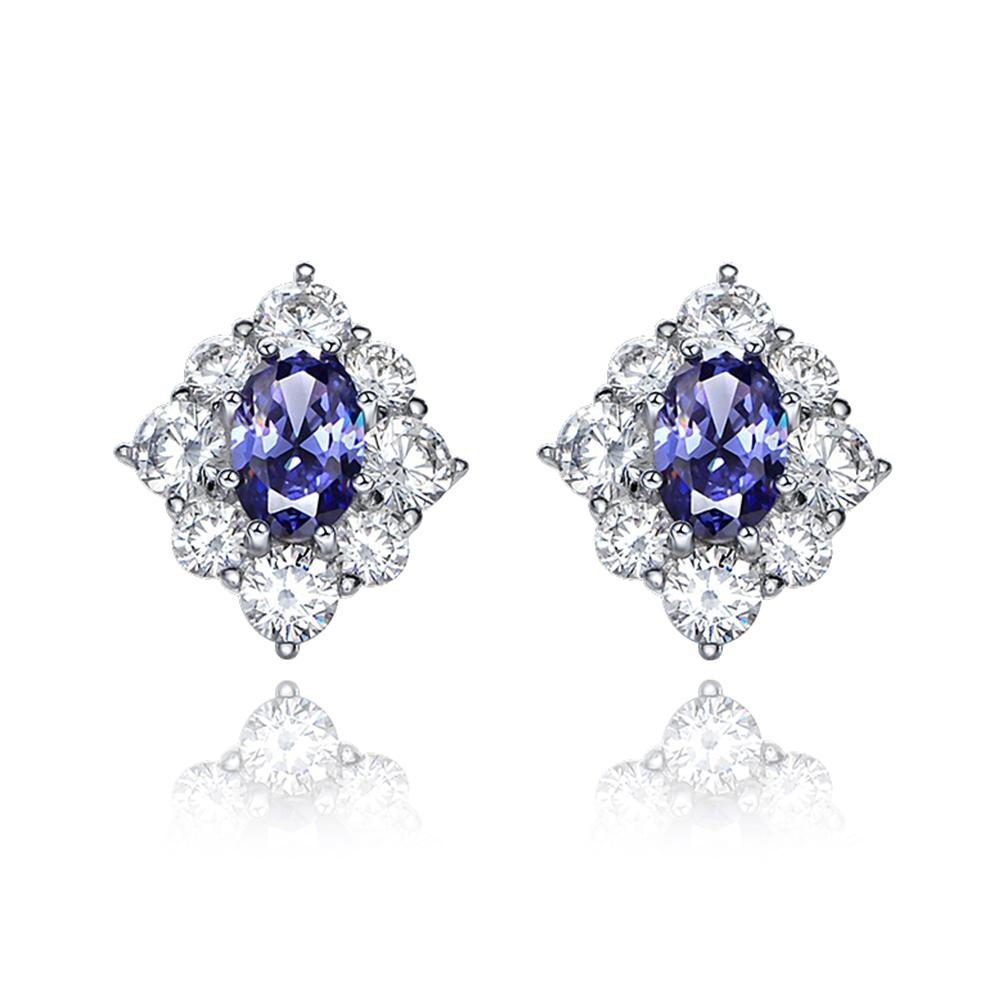 Blue Sapphire Marquise Cut Sterling Silver Stud Earrings