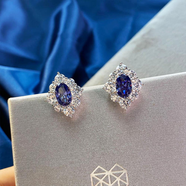 Blue Sapphire Marquise Cut Sterling Silver Stud Earrings