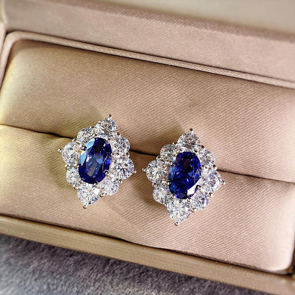 Blue Sapphire Marquise Cut Sterling Silver Stud Earrings