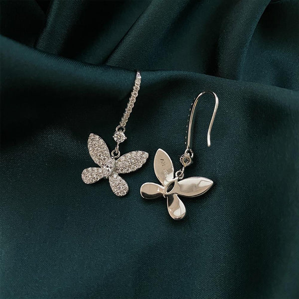 Bow Princess Cut Sterling Silver Butterfly Drop Earrings