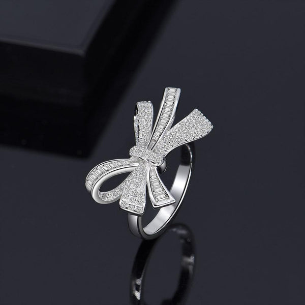 Bowknot Round Cut Sterling Silver White Ring