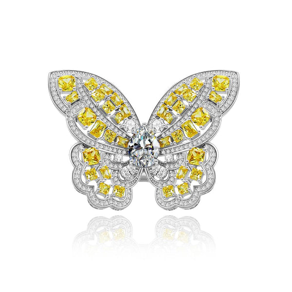 Butterfly 925 Sterling Silver Yellow Engagement Ring