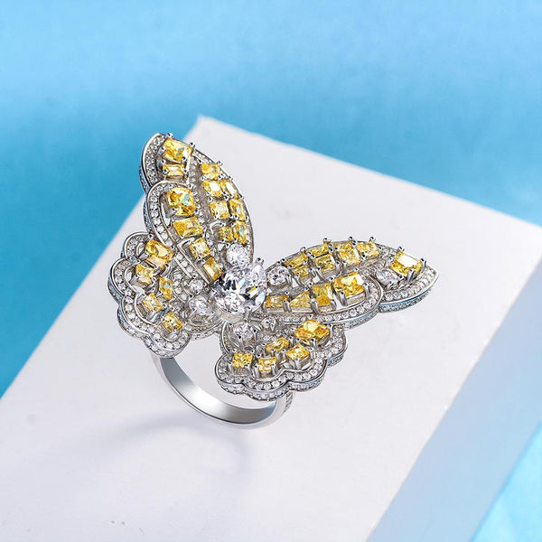 Butterfly 925 Sterling Silver Yellow Engagement Ring