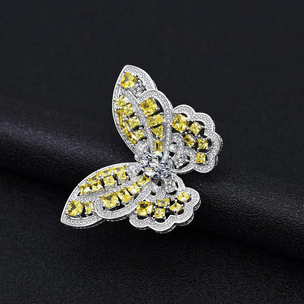 Butterfly 925 Sterling Silver Yellow Engagement Ring