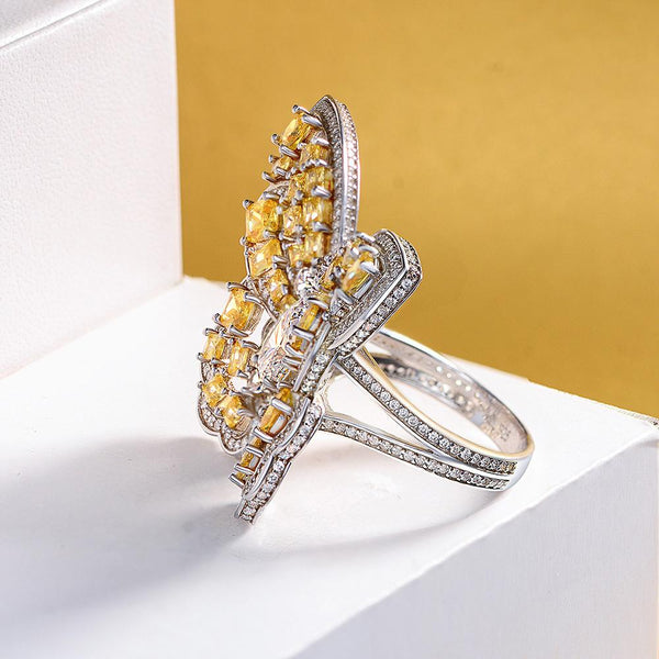 Butterfly 925 Sterling Silver Yellow Engagement Ring