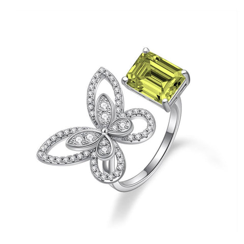 Butterfly Emerald Cut 925 Sterling Silver Yellow Ring