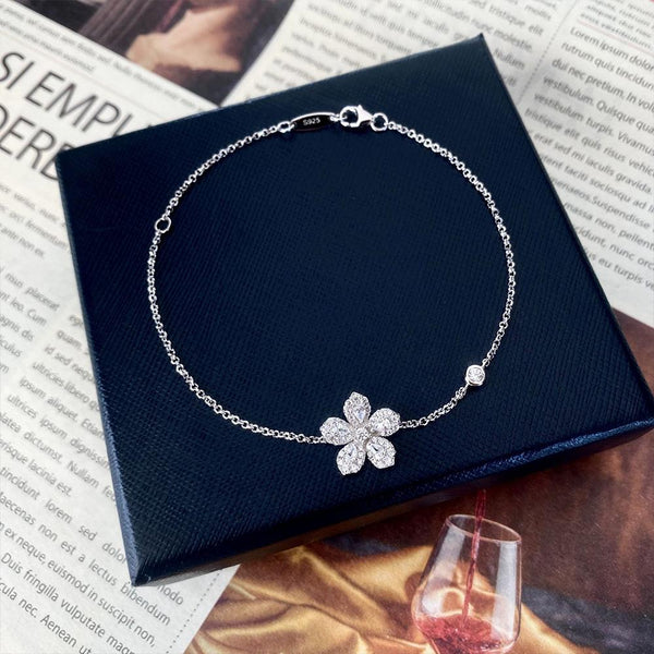 Cherry Blossoms Sterling Silver White Bracelet