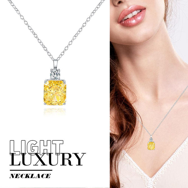 Classic Citrine 925 Sterling Silver Cushion Cut Pendant Necklace