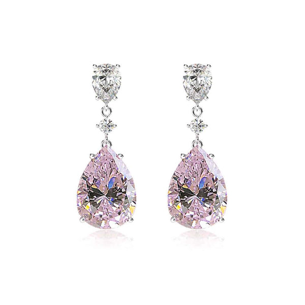 Classic Pear Shaped Sterling Silver Pink Drop Earrings