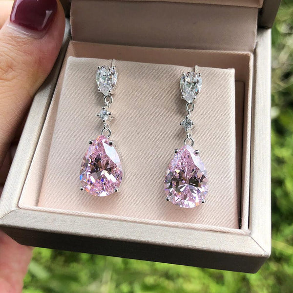 Classic Pear Shaped Sterling Silver Pink Drop Earrings