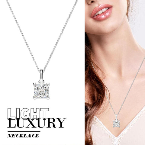 Classic 925 Sterling Silver Princess Cut Pendant Necklace