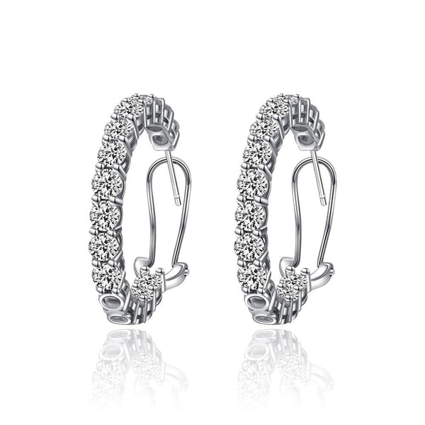 Classic Round Cut 925 Sterling Silver Hoop Earring