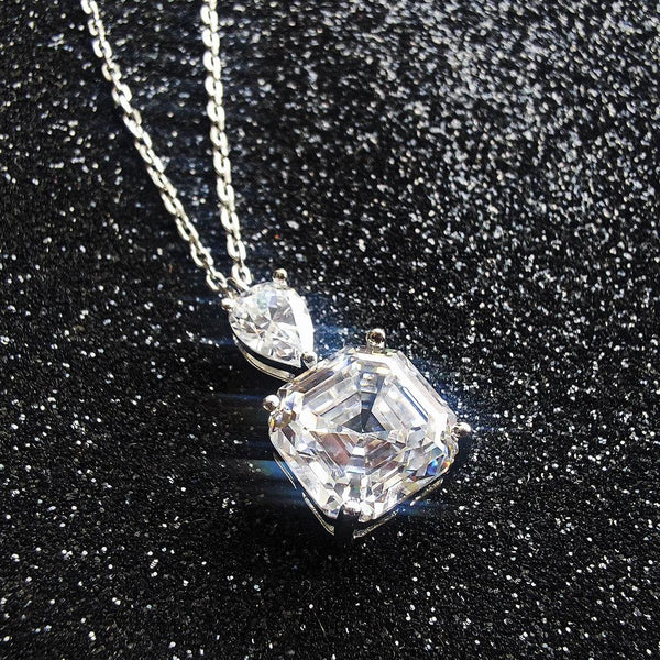 Classical Asscher Cut Sterling Silver Pendant Necklace