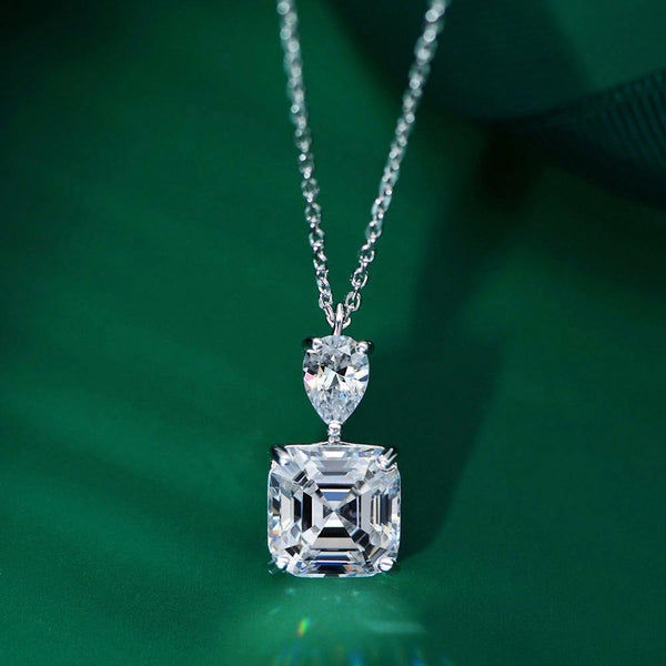 Classical Asscher Cut Sterling Silver Pendant Necklace