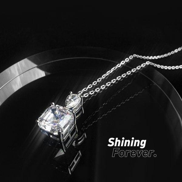 Classical Asscher Cut Sterling Silver Pendant Necklace