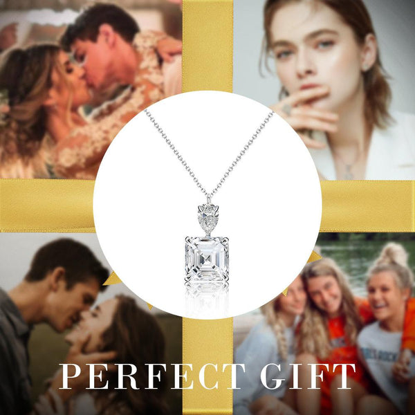 Classical Asscher Cut Sterling Silver Pendant Necklace