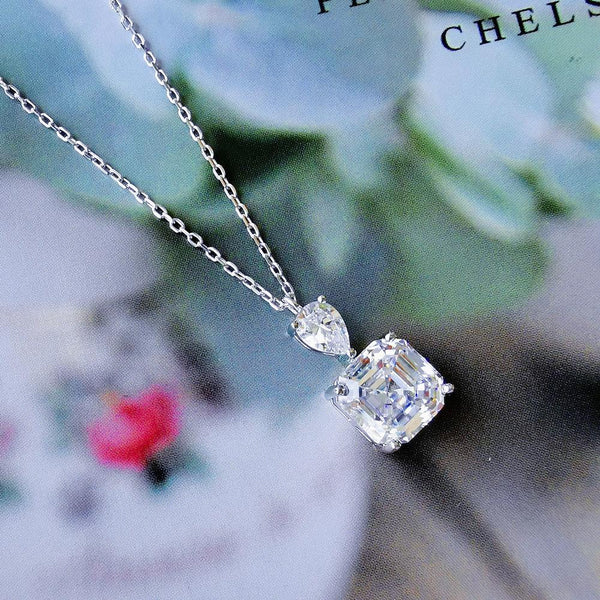 Classical Asscher Cut Sterling Silver Pendant Necklace