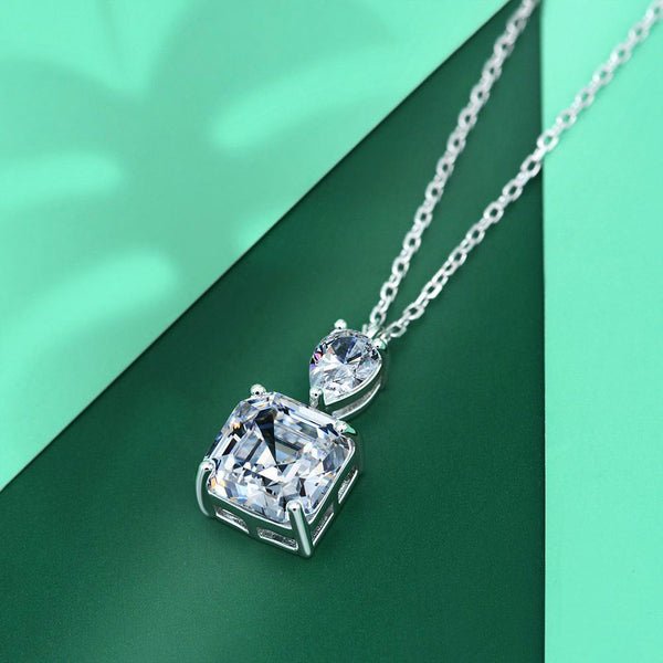 Classical Asscher Cut Sterling Silver Pendant Necklace