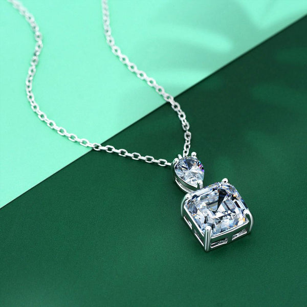 Classical Asscher Cut Sterling Silver Pendant Necklace