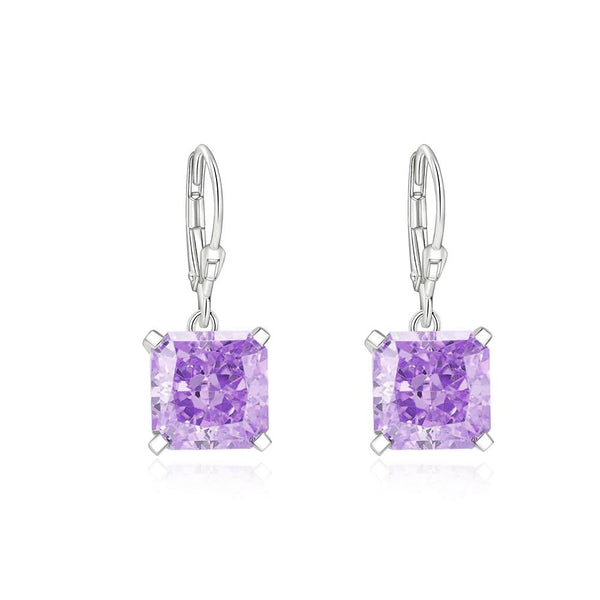 Classical Cushion Cut Sterling Silver Purple Drop Earrings