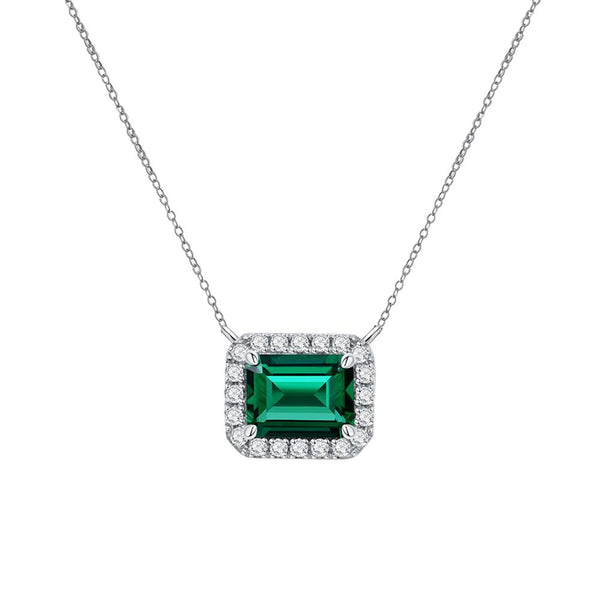 Classical Emerald Cut Sterling Silver Pendant Necklace