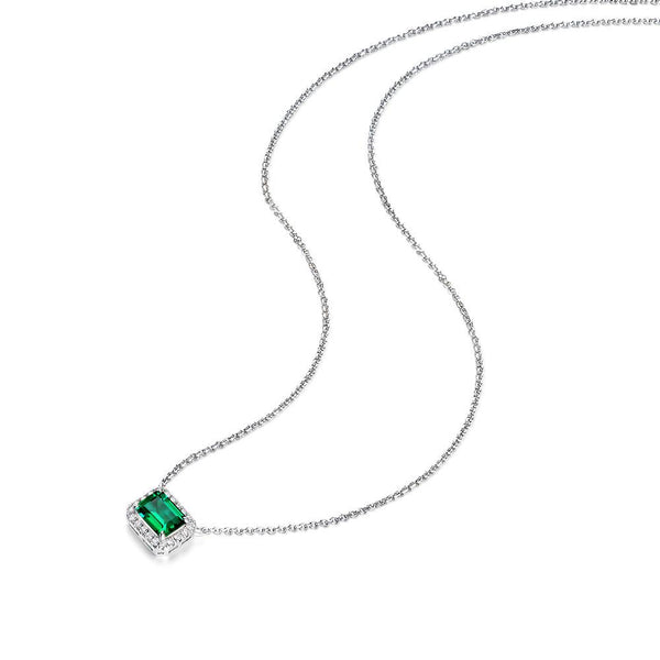 Classical Emerald Cut Sterling Silver Pendant Necklace