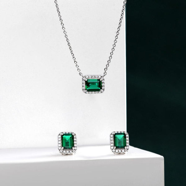 Classical Emerald Cut Sterling Silver Pendant Necklace