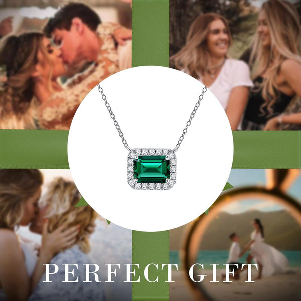 Classical Emerald Cut Sterling Silver Pendant Necklace