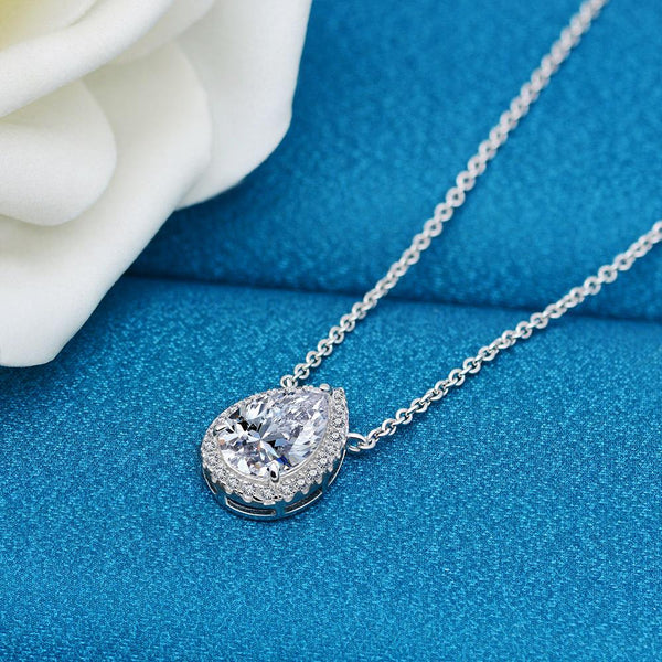 Classical Pear Cut Sterling Silver Pendant Necklace