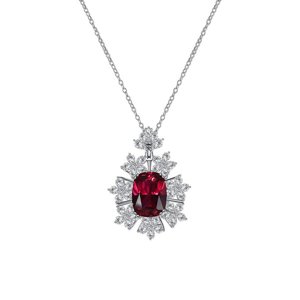 Crown Flowers Ruby Sterling Silver Pendant Necklace