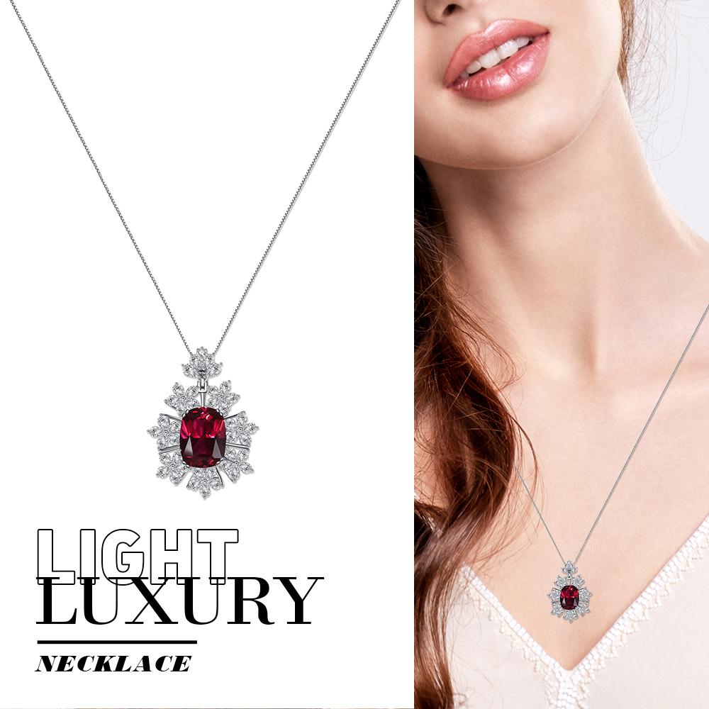 Crown Flowers Ruby Sterling Silver Pendant Necklace