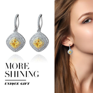 Cushion Cut Sterling Silver Yellow Drop Earrings