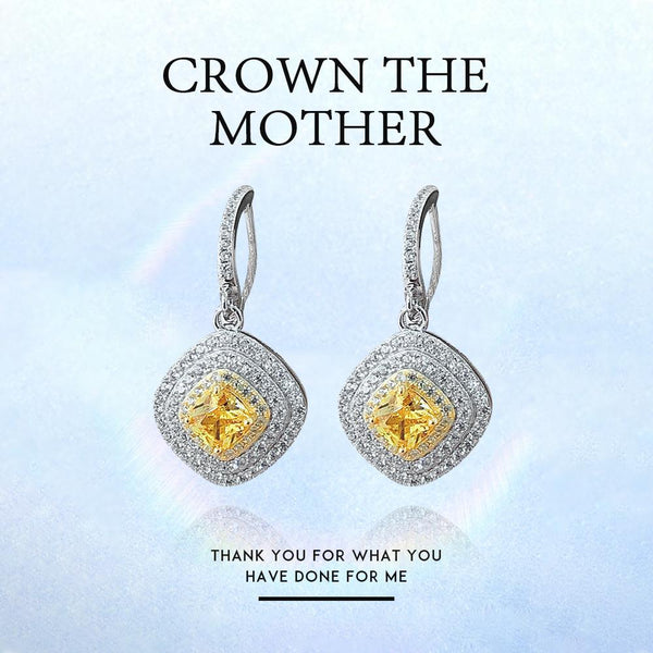 Cushion Cut Sterling Silver Yellow Drop Earrings