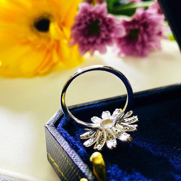 Daisy Flower Sterling Silver Yellow Engagement Ring