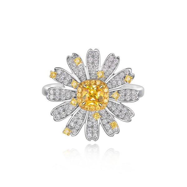 Daisy Flower Sterling Silver Yellow Engagement Ring