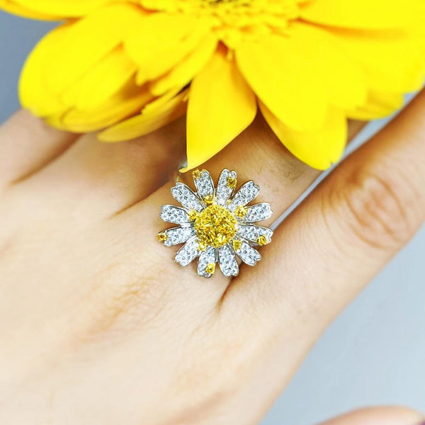 Daisy Flower Sterling Silver Yellow Engagement Ring