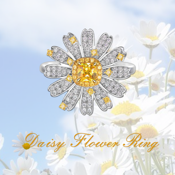 Daisy Flower Sterling Silver Yellow Engagement Ring