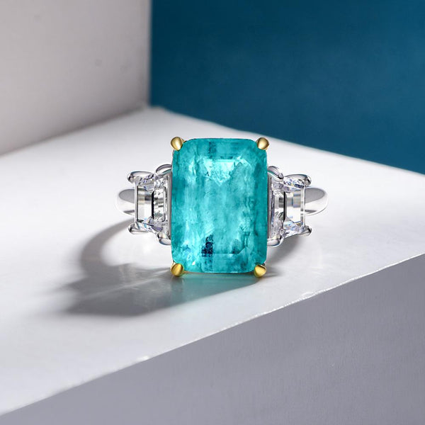 Dinner Party Emerald Cut Sterling Silver Paraiba Ring