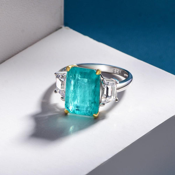 Dinner Party Emerald Cut Sterling Silver Paraiba Ring