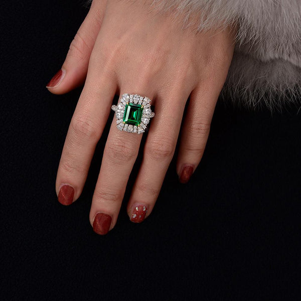 Dinner Party Emerald Cut Sterling Silver Ring