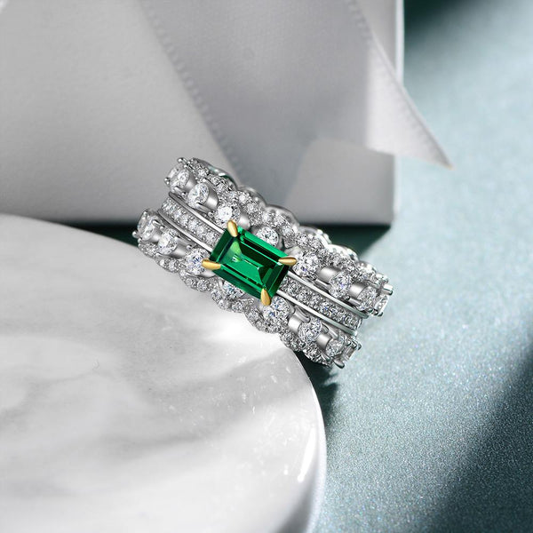 Dinner Party Multi-row Emerald Cut Sterling Silver Ring