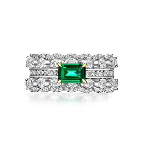 Dinner Party Multi-row Emerald Cut Sterling Silver Ring