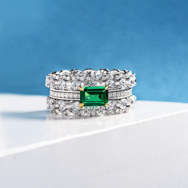 Dinner Party Multi-row Emerald Cut Sterling Silver Ring