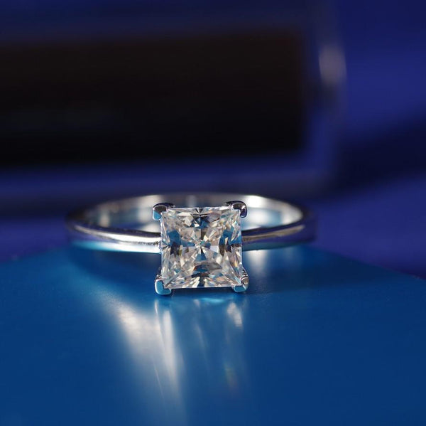 Dinner Party Princess Cut Sterling Silver Engagement Ring