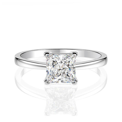 Dinner Party Princess Cut Sterling Silver Engagement Ring