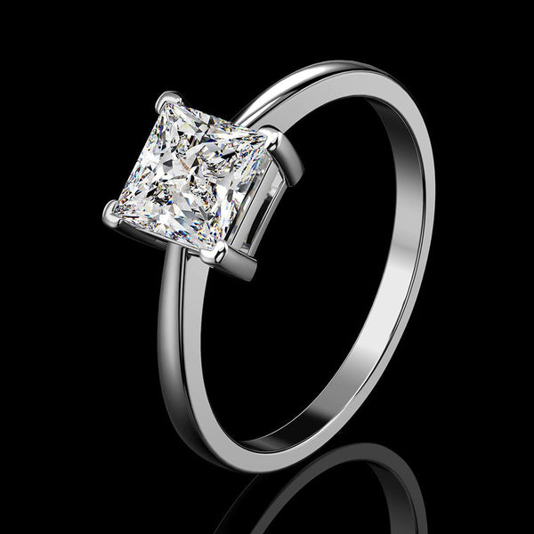 Dinner Party Princess Cut Sterling Silver Engagement Ring